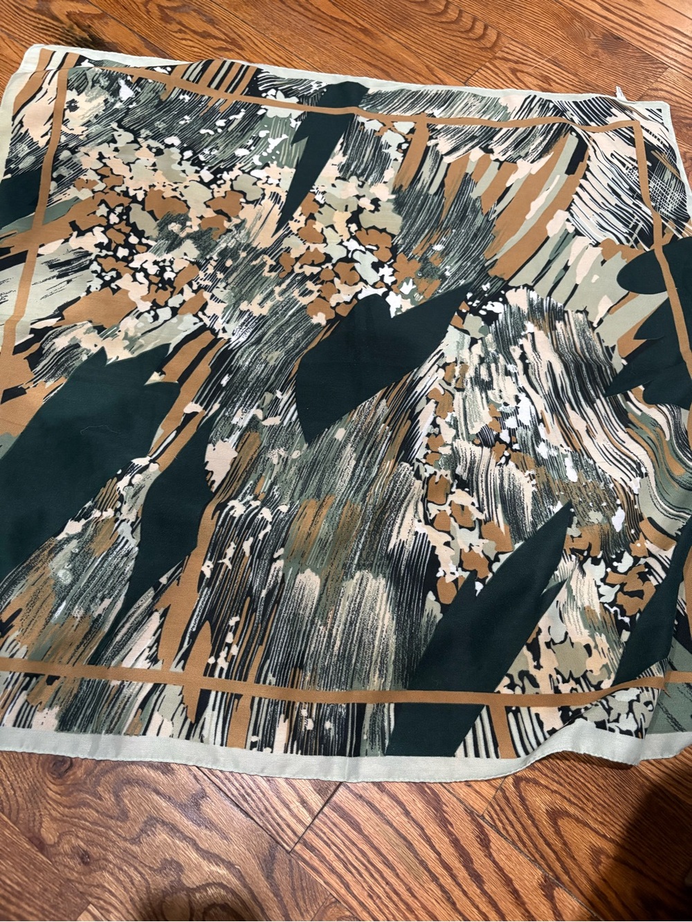 Women's Abstract Print Midi Skirt in Forest Green and Camel